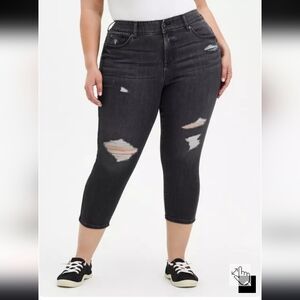 Torrid Charcoal Distressed Cropped Jeans Super Soft Bombshell Skinny Sz 12